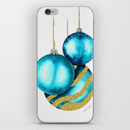 Light Blue and Golden Christmas Balls iPhone Skin