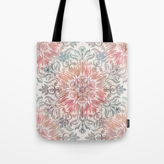 Autumn Spice Mandala in Coral, Cream and Rose Tote Bag