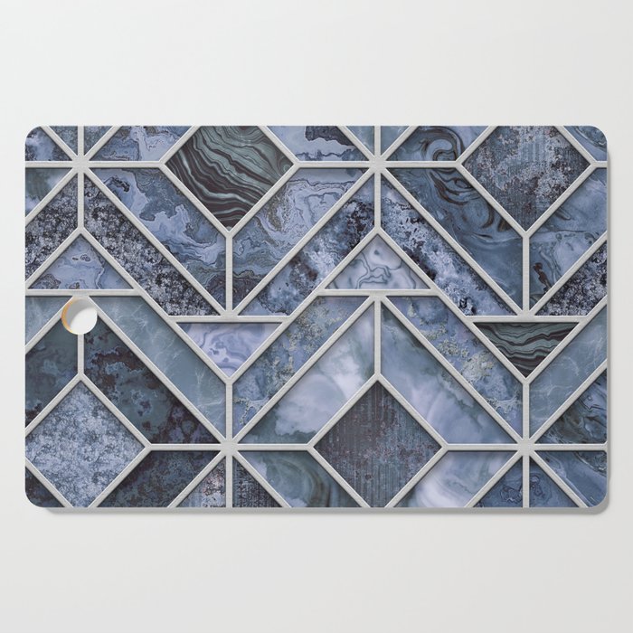 Arctic Blue Art Deco Inspired Gemstone Marble Stained Glass Design Cutting Board