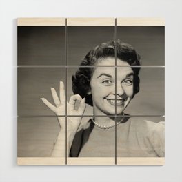 Woman Smiling Wearing Pearl Photograph Home Decor, Vintage, classroom Wood Wall Art