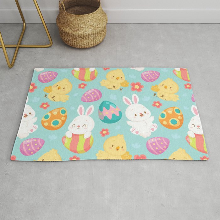 Happy Easter Rabbit And Chicken Collection Rug