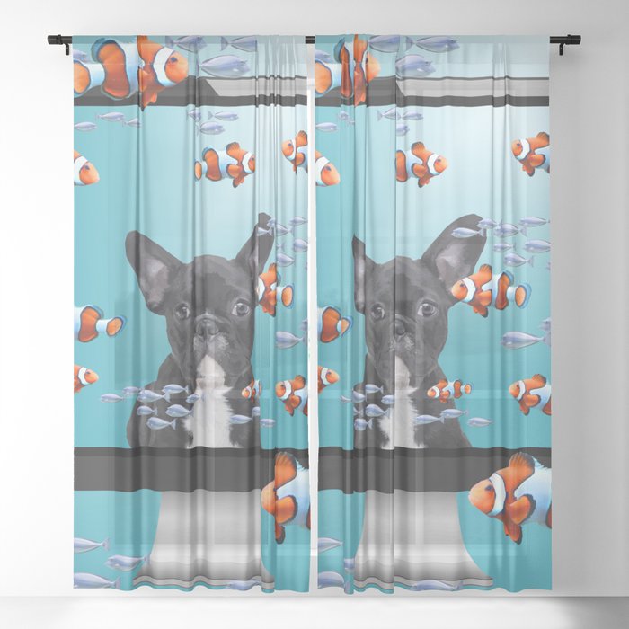 French Bulldog - Computer Screen Clownfishes Sheer Curtain