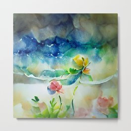 Water and Flowers Watercolor Art Metal Print