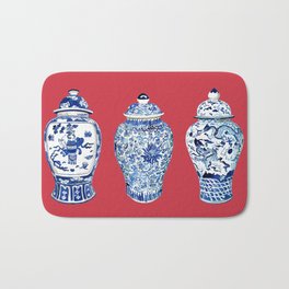 GINGER JAR TRIO ON RED Bath Mat