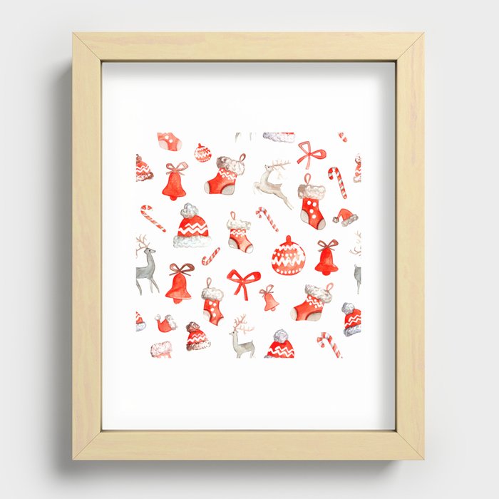 Christmas and New Year holidays. Pattern. Great amazing Christmas set. Recessed Framed Print