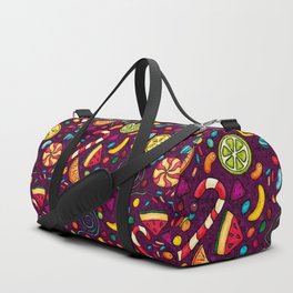 Hand-drawn sweets pattern on magenta Duffle Bag