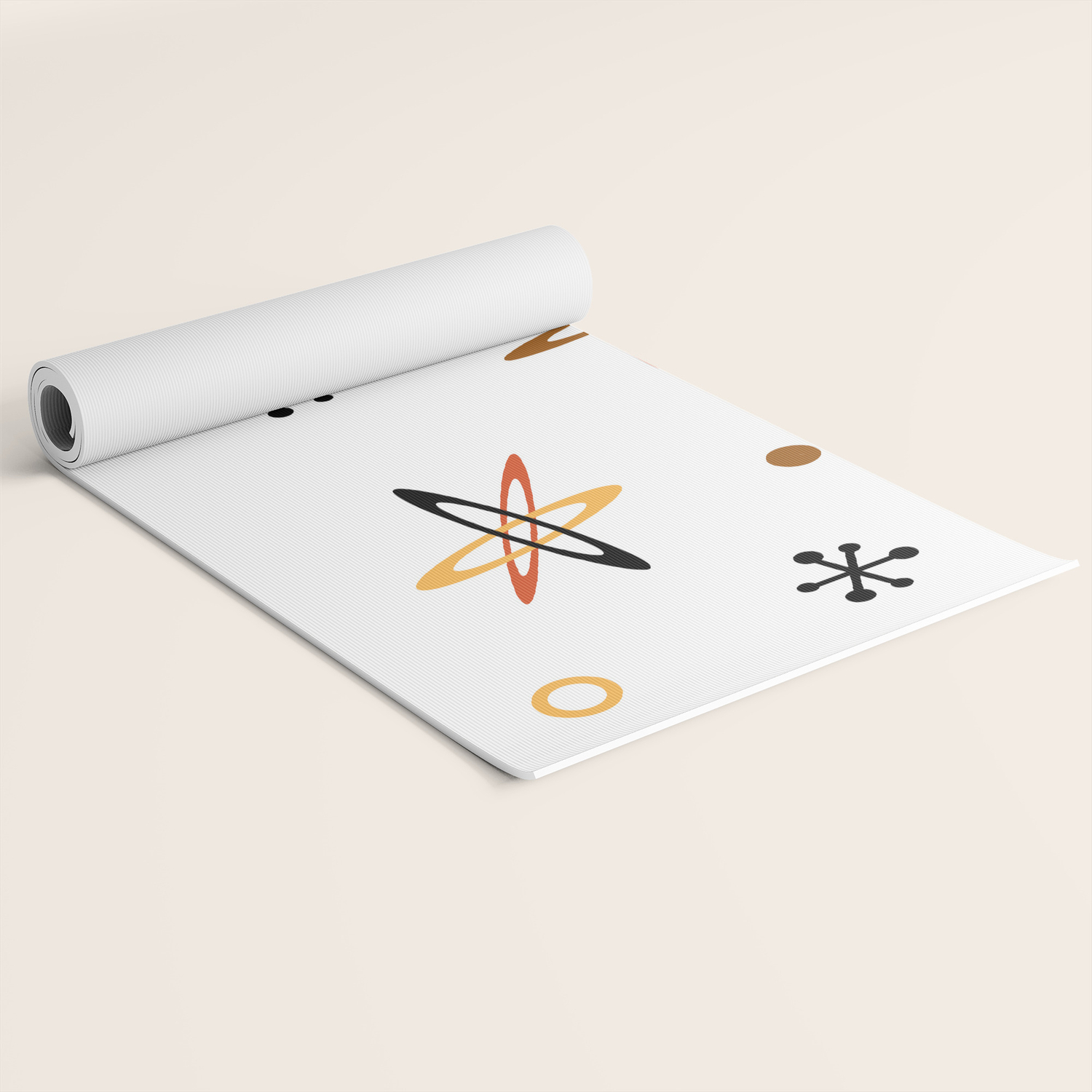 Atomic Era Space Age Orange Brown White Yoga Mat By Zennykenny