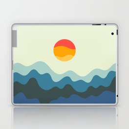 Gentle Rising Sun Over Ocean Waves Minimalist Abstract Nature Art In Vintage 50s & 60s Color Palette Laptop Skin