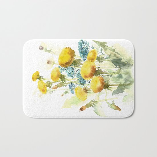 Watercolor flowers of blowball and forget-me-not Bath Mat