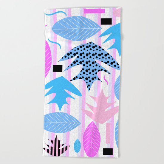 Leaf mix in pink and blue Beach Towel