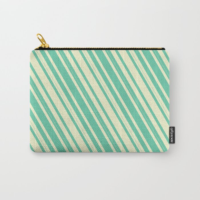 Light Yellow & Aquamarine Colored Lined Pattern Carry-All Pouch