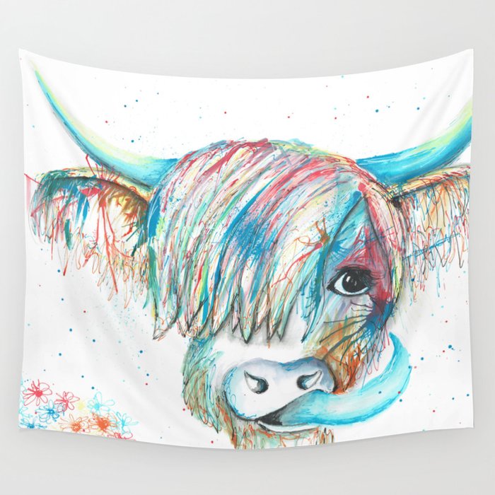 Highland Cattle full of colour Wall Tapestry