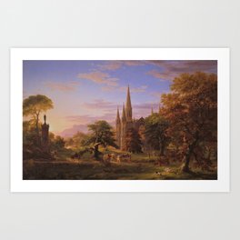 The Return Home medieval forest cathedral landscape painting by Thomas Cole Art Print