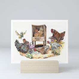 "Life in the Coop" funny chicken watercolor Mini Art Print