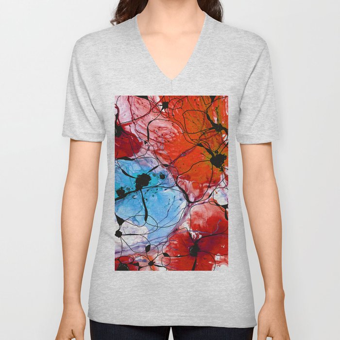 Red Flower Art - Wild Flowers - Sharon Cummings V Neck T Shirt