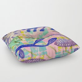 Cool Vines Mixed Media Collage Artwork Floor Pillow