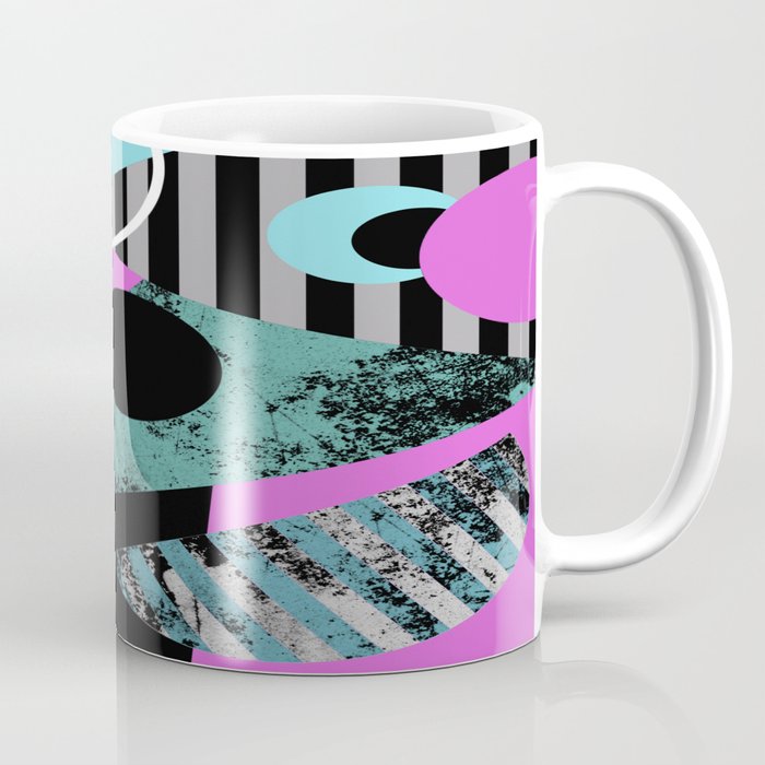 Bits N Pieces - Abstract, geometric, stripes, textured, pastel, blue, pink, black Coffee Mug