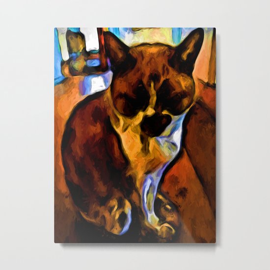 Sleeping Orange and Black Cat with some Blue Metal Print