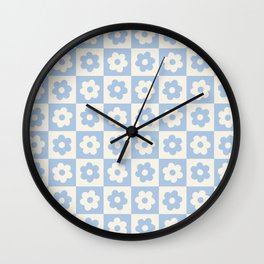 Flower Checker Baby Blue Wall Clock