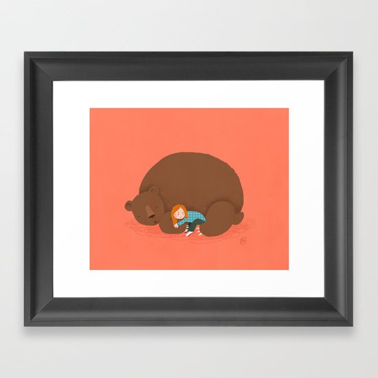 Bear and girl: sleeping Framed Art Print