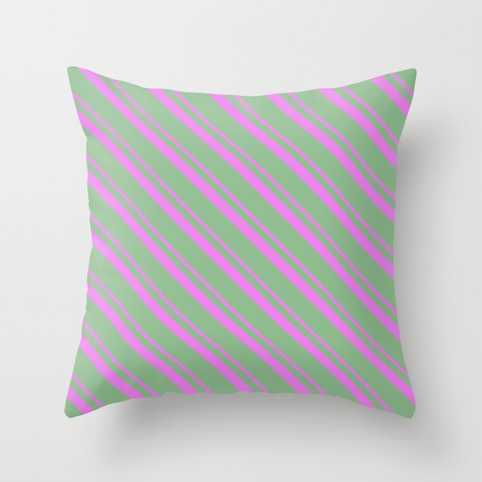 Violet & Dark Sea Green Colored Striped/Lined Pattern Throw Pillow