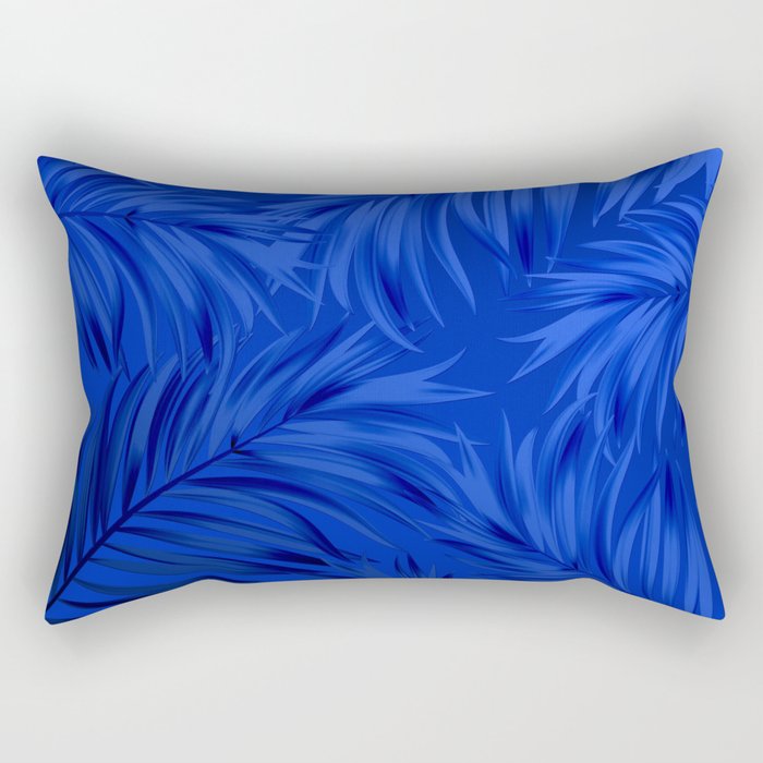 Palm Tree Fronds Brilliant Blue on Blue Hawaii Tropical Décor Rectangular Pillow