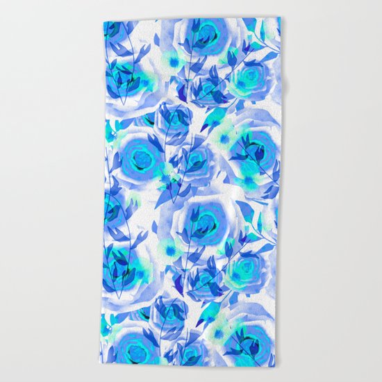 Blue and light blue floral background . Beach Towel