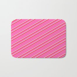 [ Thumbnail: Hot Pink, Mint Cream & Red Colored Lines/Stripes Pattern Bath Mat ]