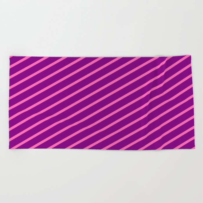 Purple & Hot Pink Colored Stripes Pattern Beach Towel