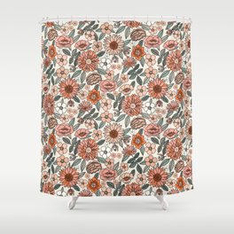 70s flowers - 70s, retro, spring, floral, florals, floral pattern, retro flowers, boho, hippie, earthy, muted Shower Curtain