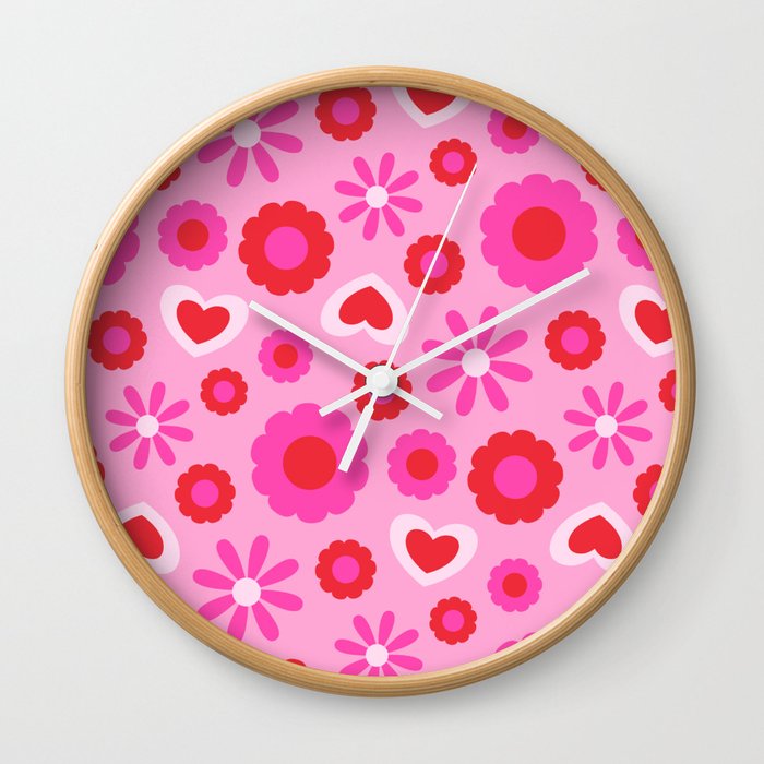 CHARMING FLORAL LOVE HEARTS PATTERN Wall Clock