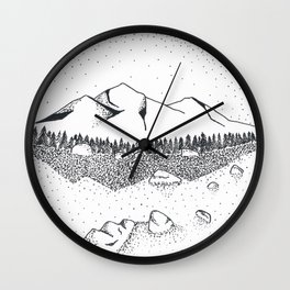 Katahdin Wall Clock | Pointillism, Mountain, Maine, Reflection, Black and White, Drawing, Water, Nationalpark, Nature, Rocks 
