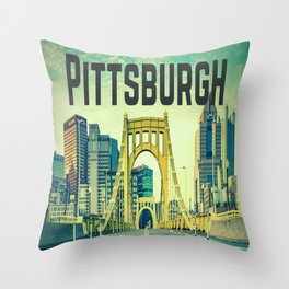 Pittsburgh Vintage City Bridge Text Print Throw Pillow