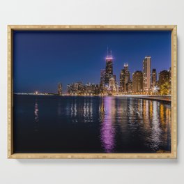 Blue Chicago night Serving Tray