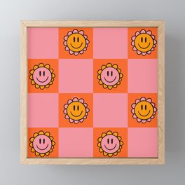 Orange Pink Smiley Checkerboard Print Framed Mini Art Print