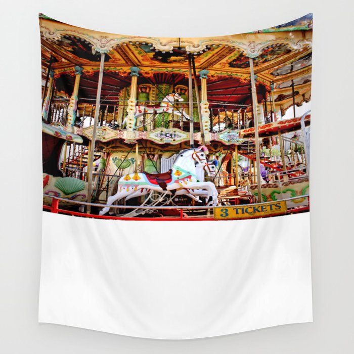 double decker carnival carousel horse wall tapestry by