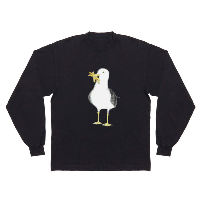 Seagull french fries watercolor Long Sleeve T Shirt