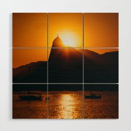 Brazil Photography - Sunset Behind Christ The Redeemer Wood Wall Art