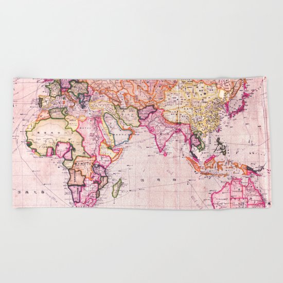 Vintage Map Pattern Beach Towel
