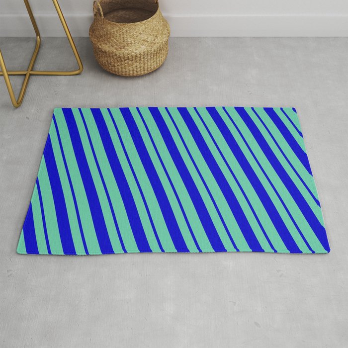 Aquamarine and Blue Colored Pattern of Stripes Rug