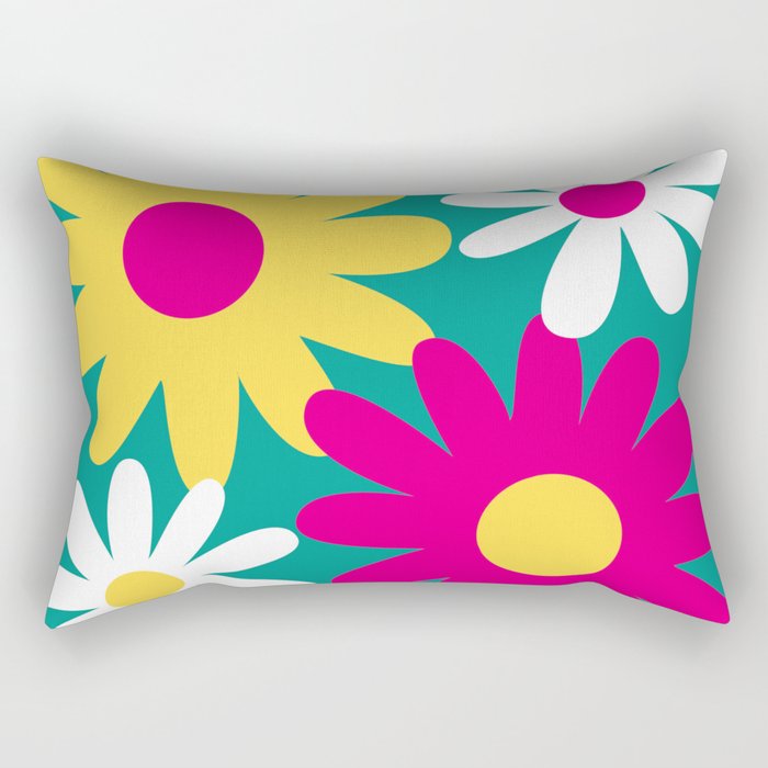 Sixties Flower Power Turquoise Rectangular Pillow