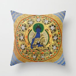 Blue Meditation Tibetan Buddhist Thangka Throw Pillow