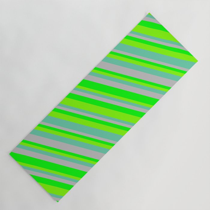 Grey, Lime, Chartreuse, and Aquamarine Colored Lined/Striped Pattern Yoga Mat