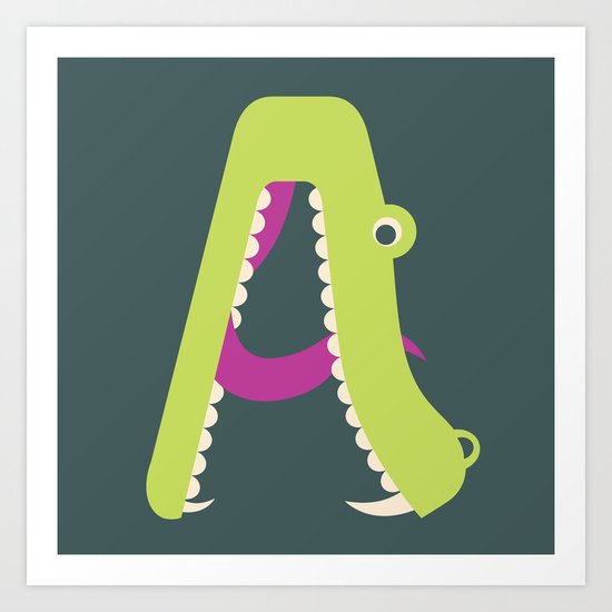 Letter A // Animal Alphabet // Alligator Monogram Art Print