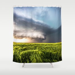Leoti's Masterpiece - Supercell Thunderstorm Over Waving Wheat Field on Spring Day in Kansas Shower Curtain