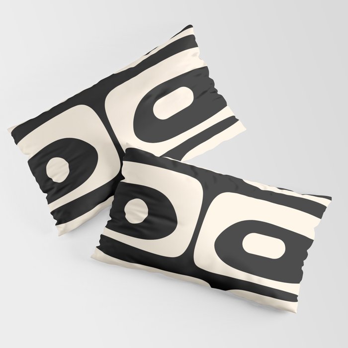 Mid Century Modern Piquet Abstract Pattern in Black and Almond Cream Pillow Sham