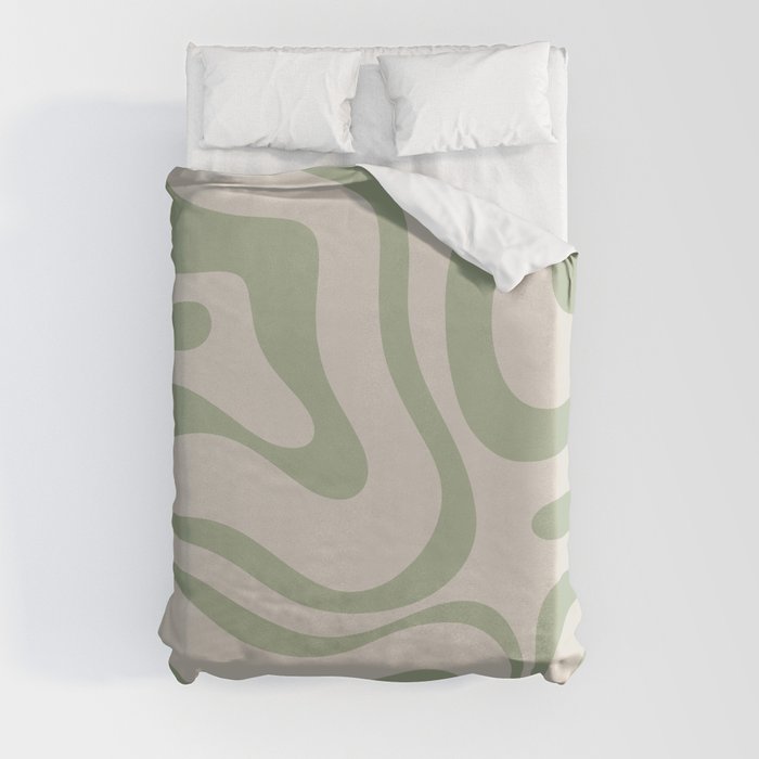 Sage and Beige Liquid Swirl Abstract Duvet Cover