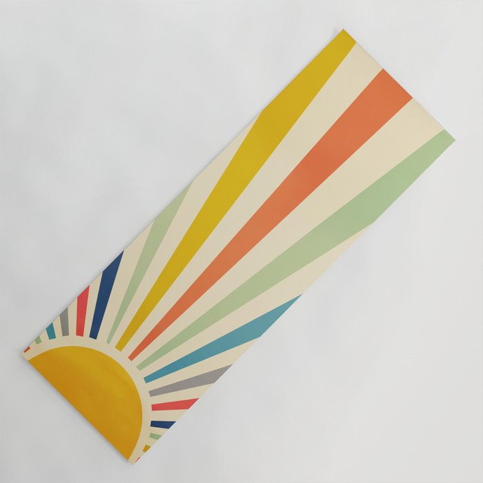 Sun Retro Art III Yoga Mat | Painting, Pattern, Ilustration, Geometric, Rainbow, Sun, Rays, Sunshine, Abstract, Colorful