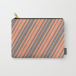 [ Thumbnail: Gray & Light Salmon Colored Lined/Striped Pattern Carry-All Pouch ]