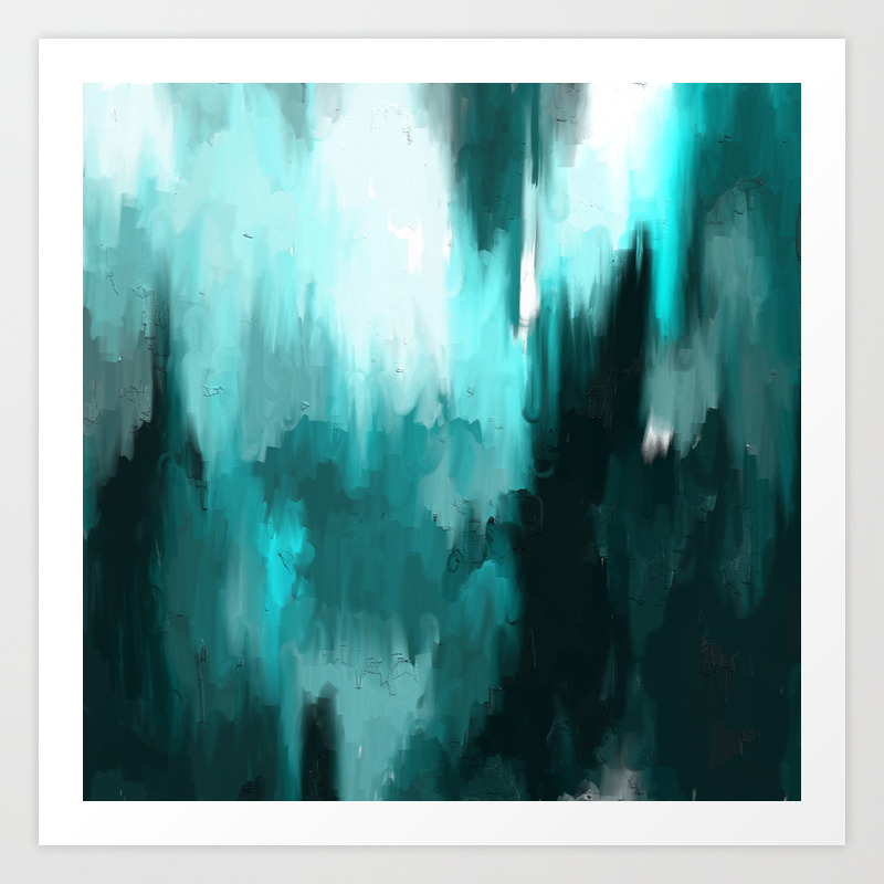 Ocean Water An Aqua Blue Abstract Painting With White Art Print